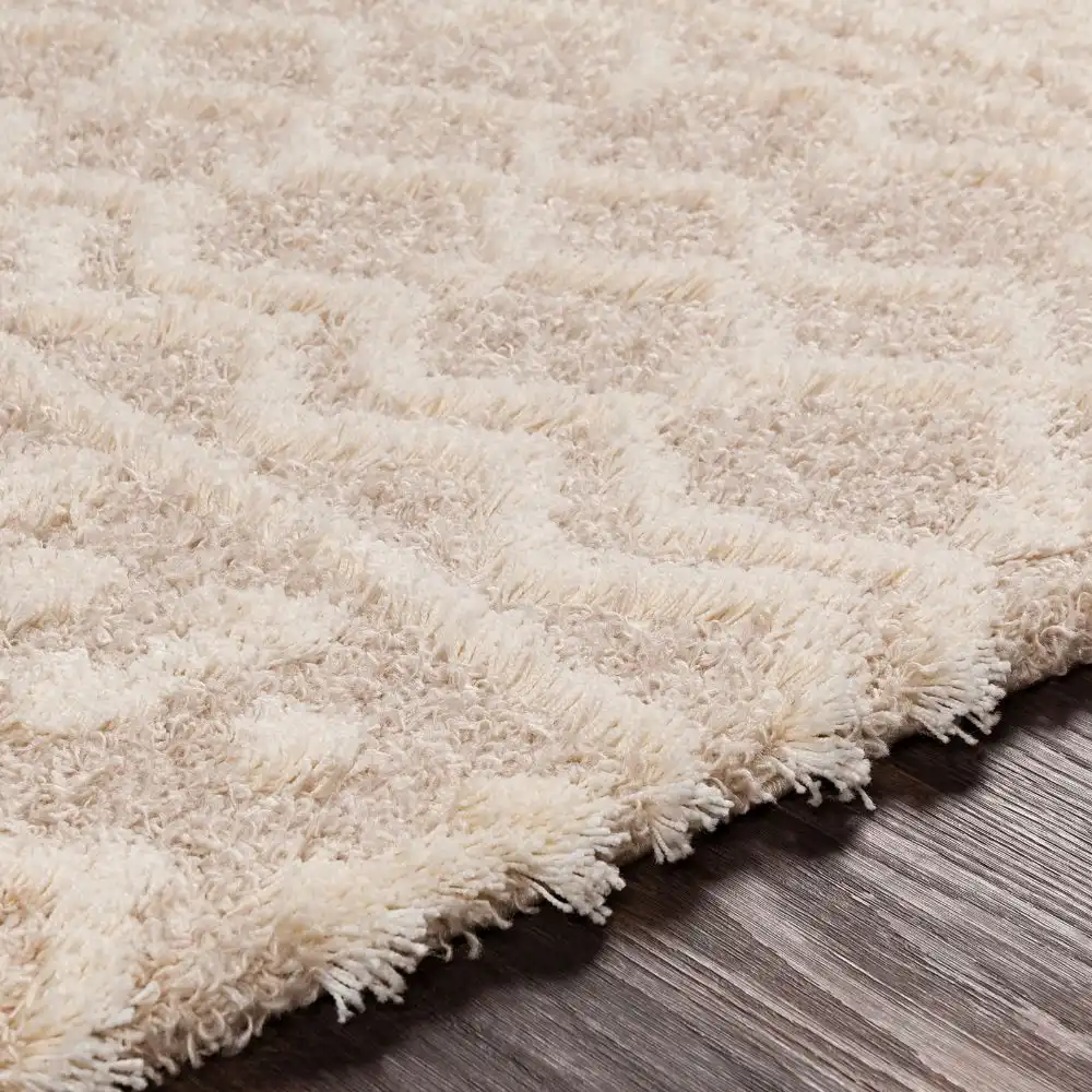 Nour Shaggy Geometric Plush Pile Cream Beige Rug - Image 6