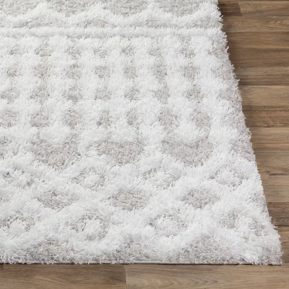 Nour Shaggy Geometric Plush Pile Light Grey Rug - Image 2