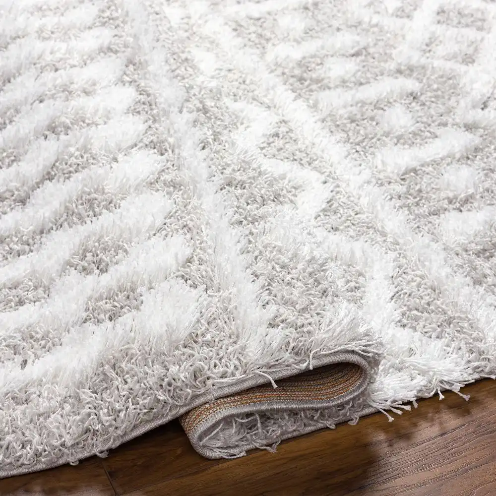 Nour Shaggy Geometric Plush Pile Light Grey Rug - Image 3