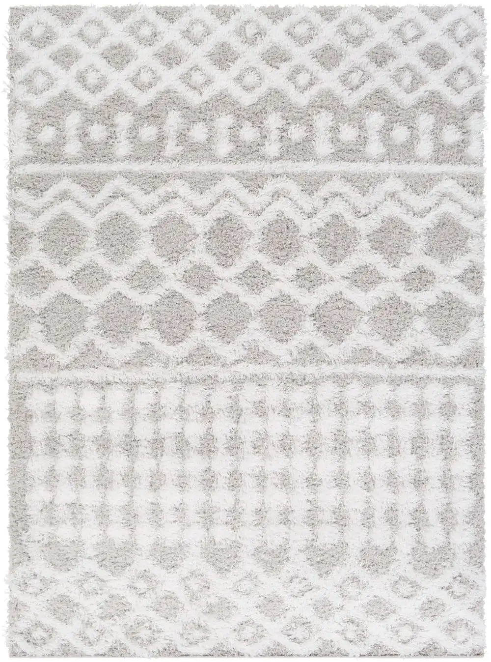 Nour Shaggy Geometric Plush Pile Light Grey Rug - Image 5