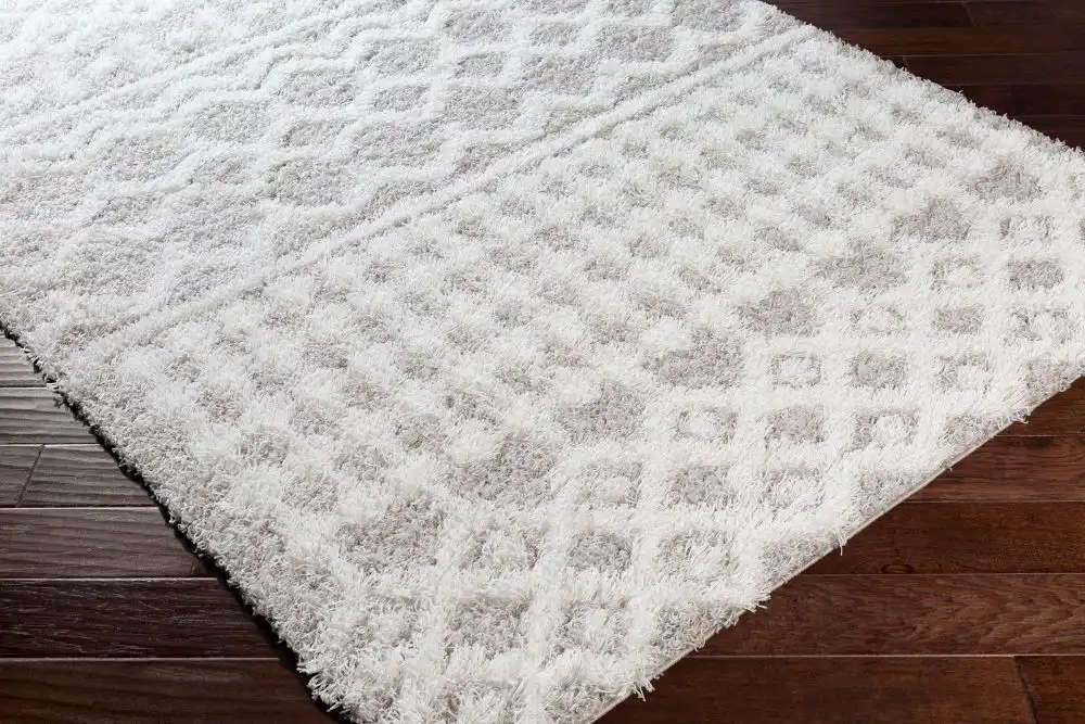 Nour Shaggy Geometric Plush Pile Light Grey Rug - Image 6