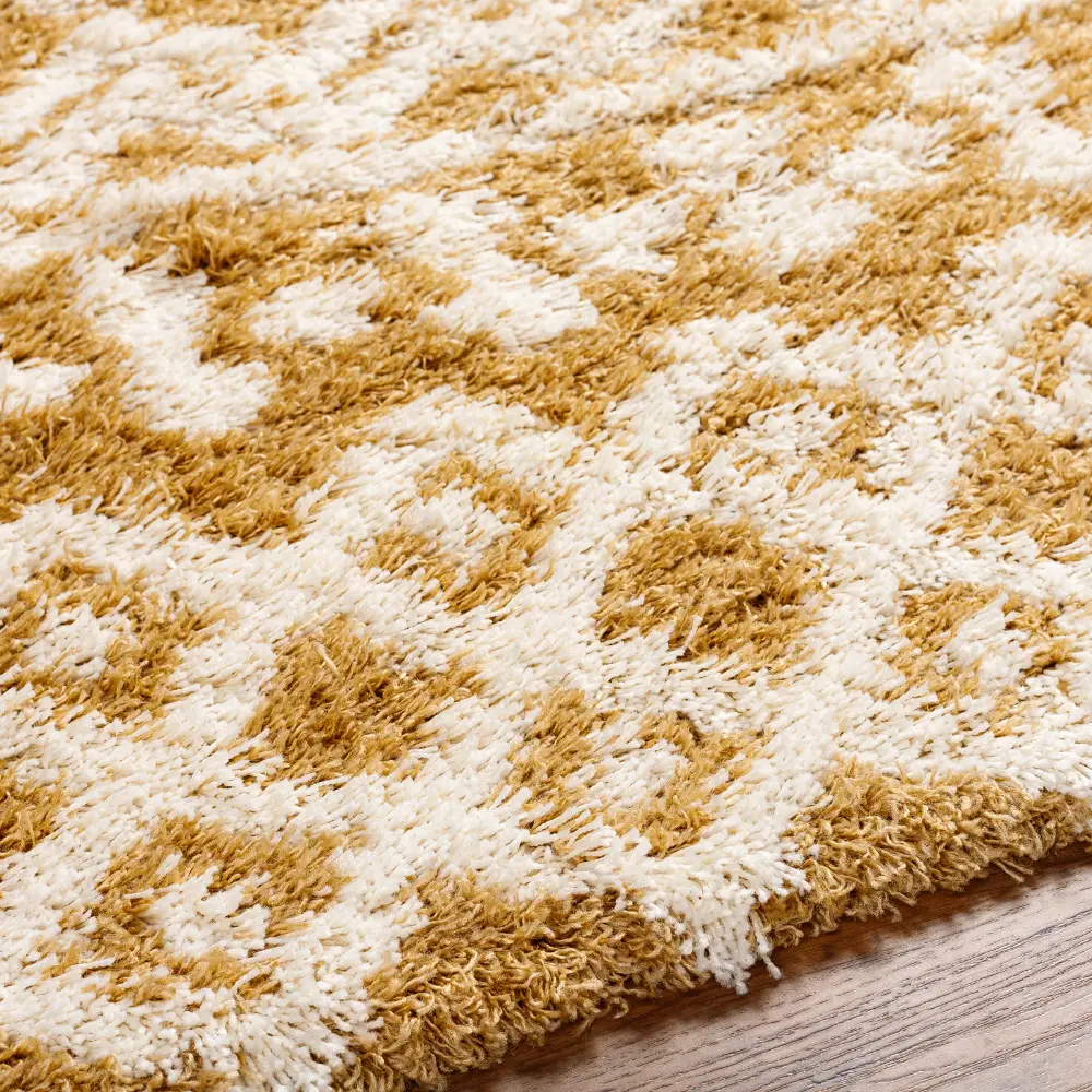 Nour Shaggy Geometric Plush Pile Camel Rug - Image 3