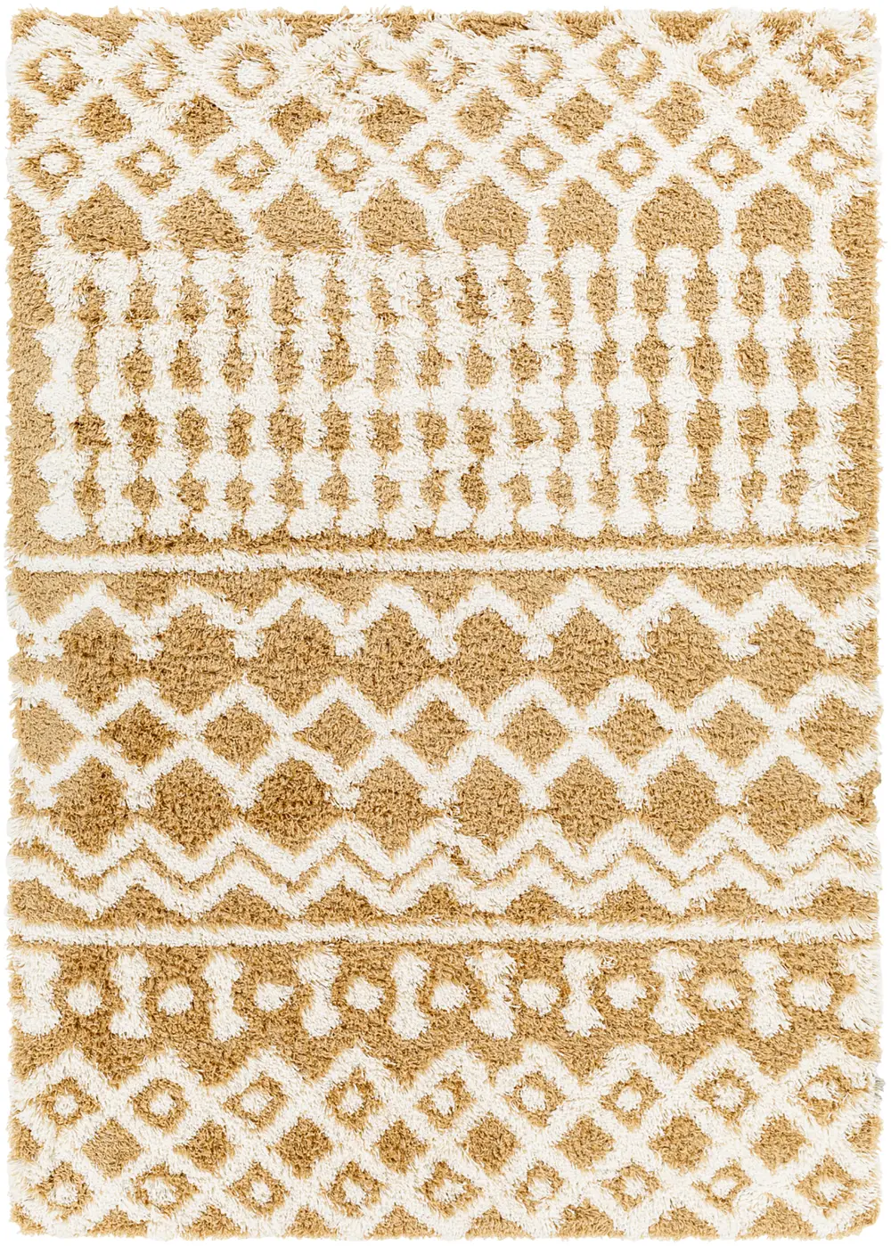 Nour Shaggy Geometric Plush Pile Camel Rug - Image 4
