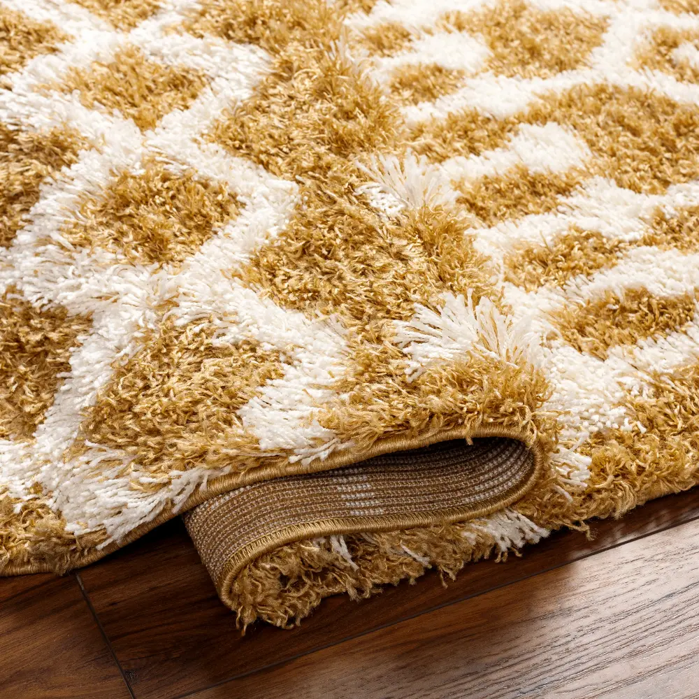 Nour Shaggy Geometric Plush Pile Camel Rug - Image 6