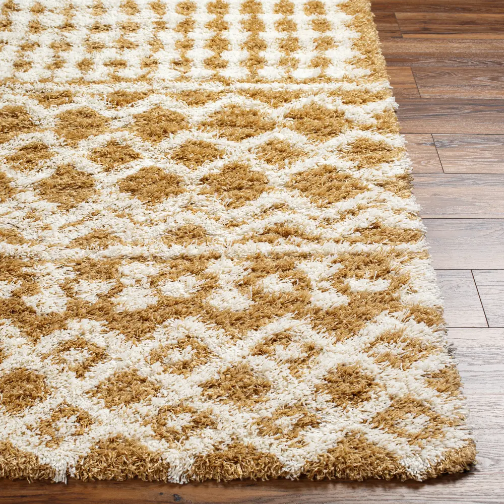 Nour Shaggy Geometric Plush Pile Camel Rug - Image 7