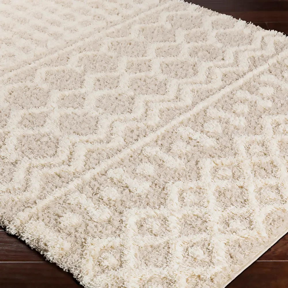 Nour Shaggy Geometric Plush Pile Cream Beige Rug - Image 10