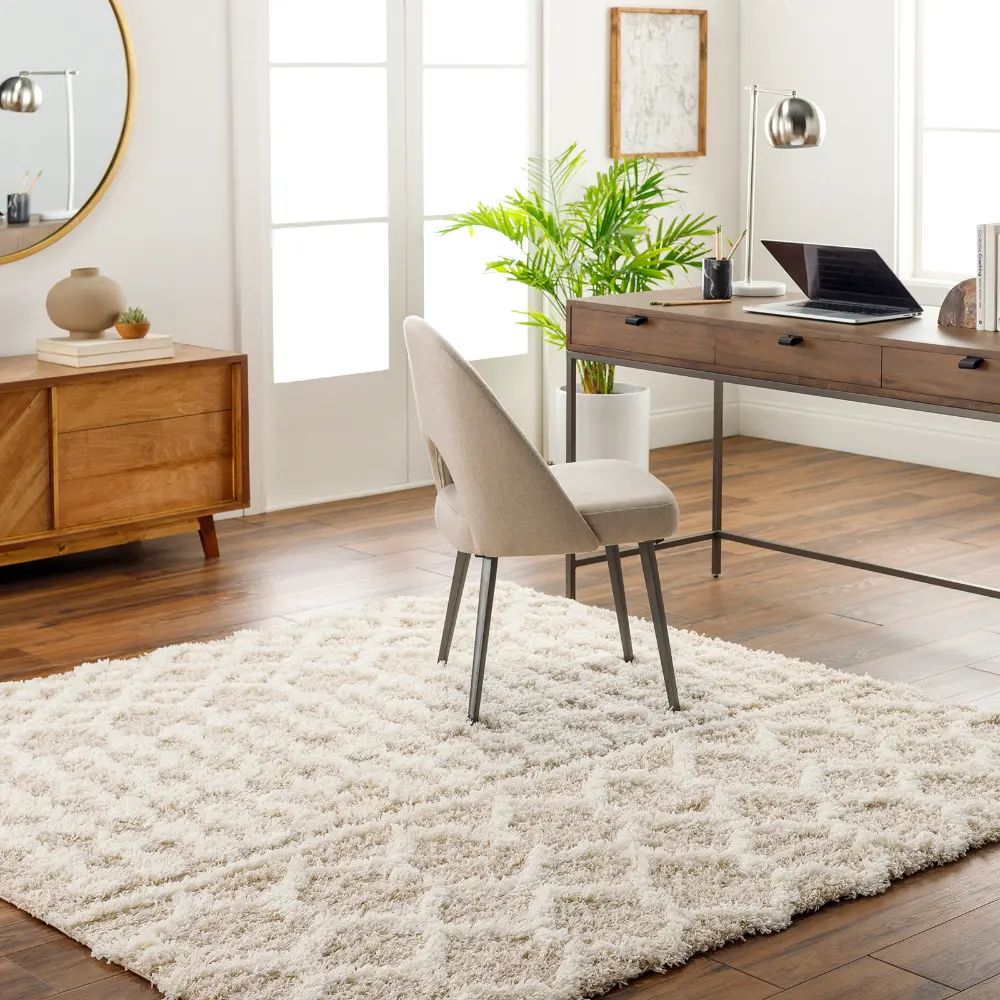 Nour Shaggy Geometric Plush Pile Cream Beige Rug - Image 11
