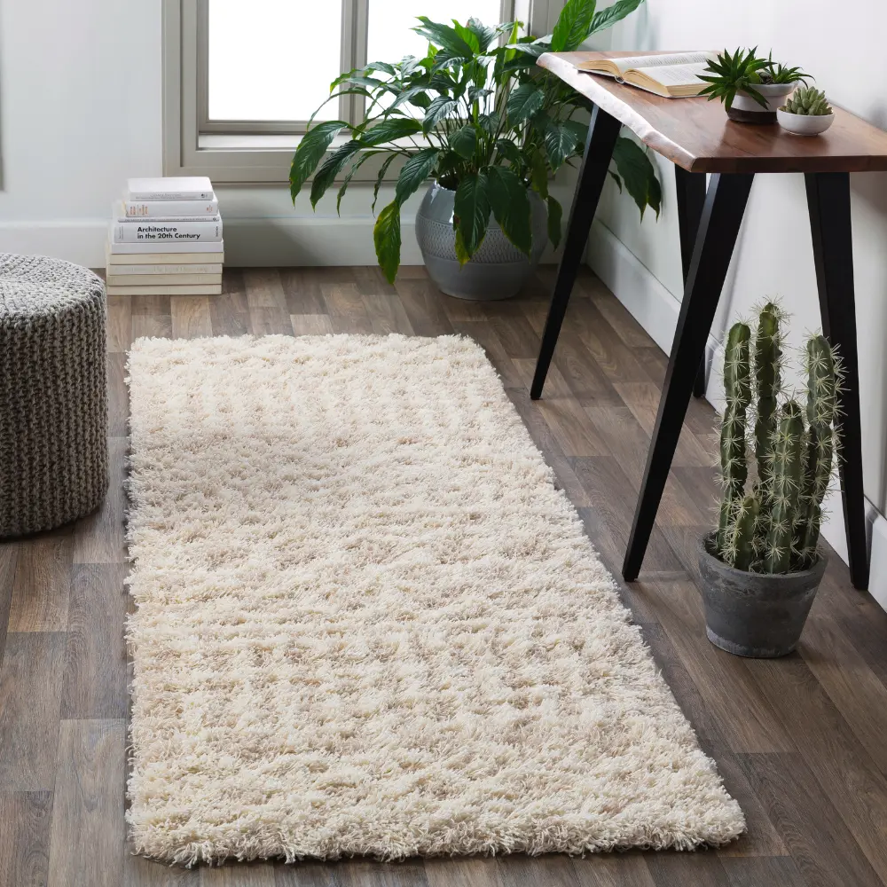Nour Shaggy Geometric Plush Pile Cream Beige Rug - Image 15