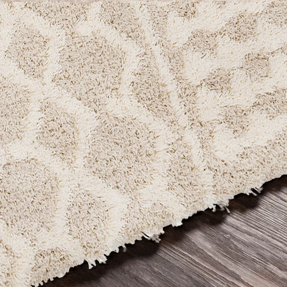 Nour Shaggy Geometric Plush Pile Cream Beige Rug - Image 2