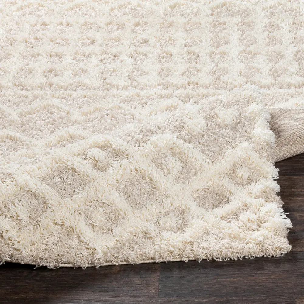 Nour Shaggy Geometric Plush Pile Cream Beige Rug - Image 3