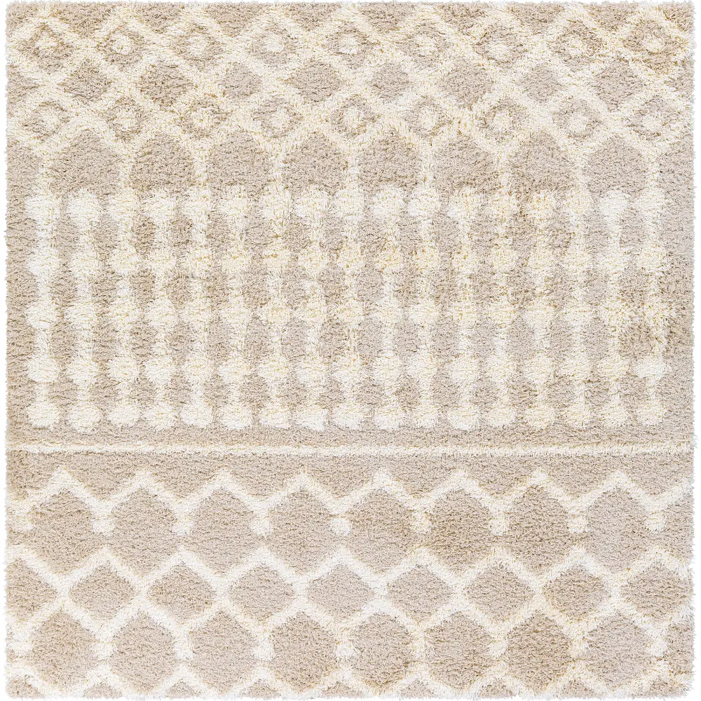 Nour Shaggy Geometric Plush Pile Cream Beige Rug - Image 7