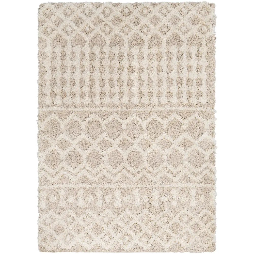 Nour Shaggy Geometric Plush Pile Cream Beige Rug - Image 9