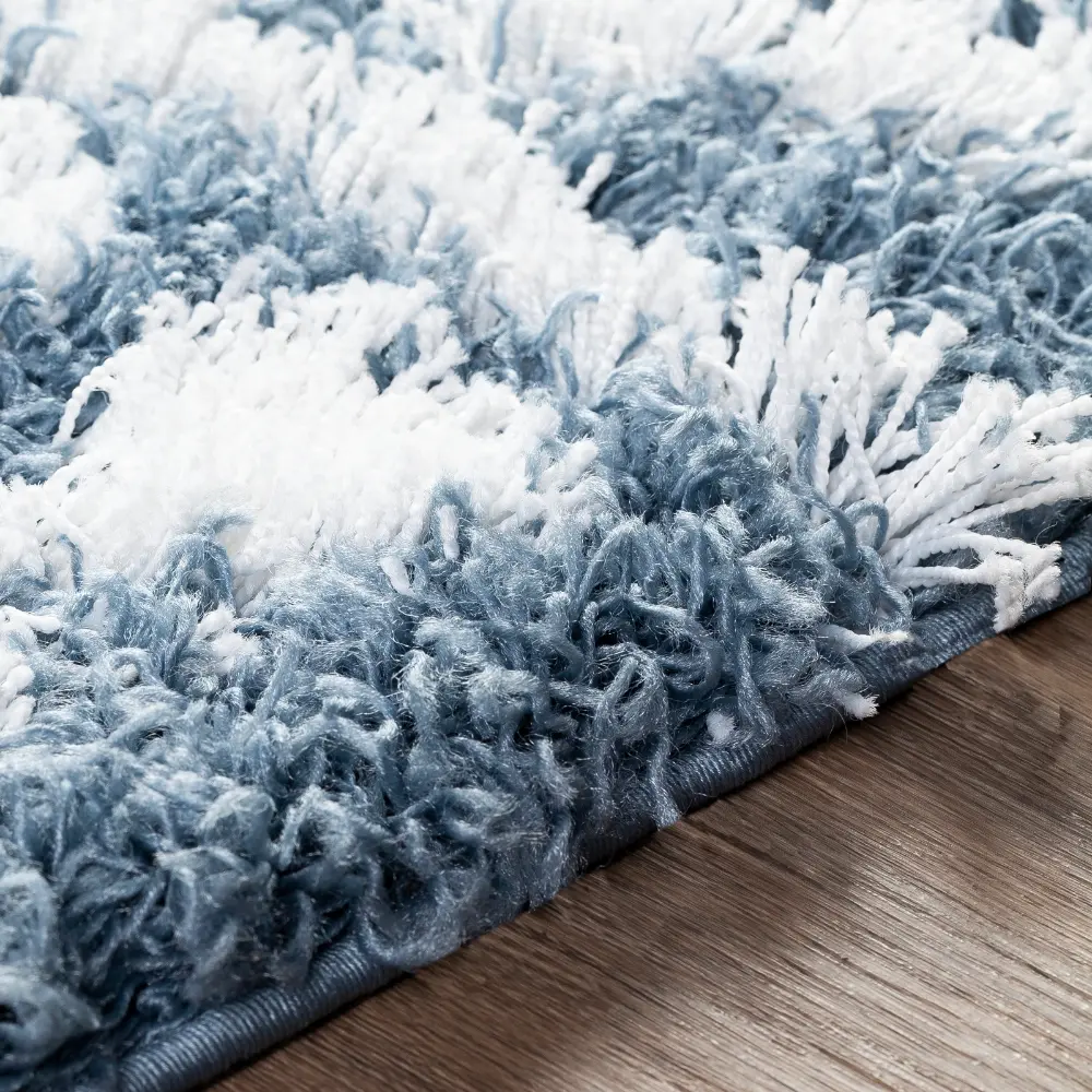 Nour Shaggy Geometric Plush Pile Denim Rug - Image 3