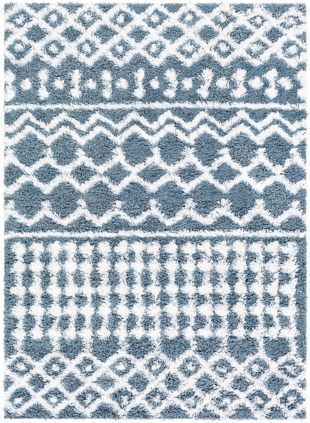 Nour Shaggy Geometric Plush Pile Denim Rug - Image 4