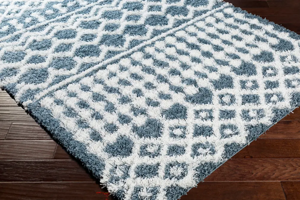 Nour Shaggy Geometric Plush Pile Denim Rug - Image 5
