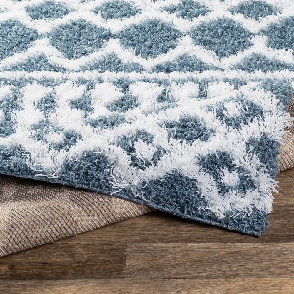 Nour Shaggy Geometric Plush Pile Denim Rug - Image 6