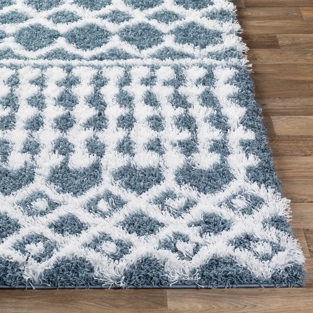 Nour Shaggy Geometric Plush Pile Denim Rug - Image 7
