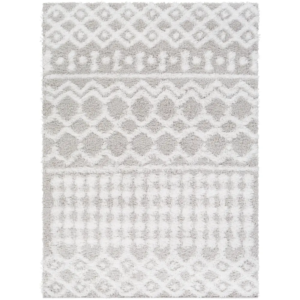 Nour Shaggy Geometric Plush Pile Light Grey Rug - Image 5