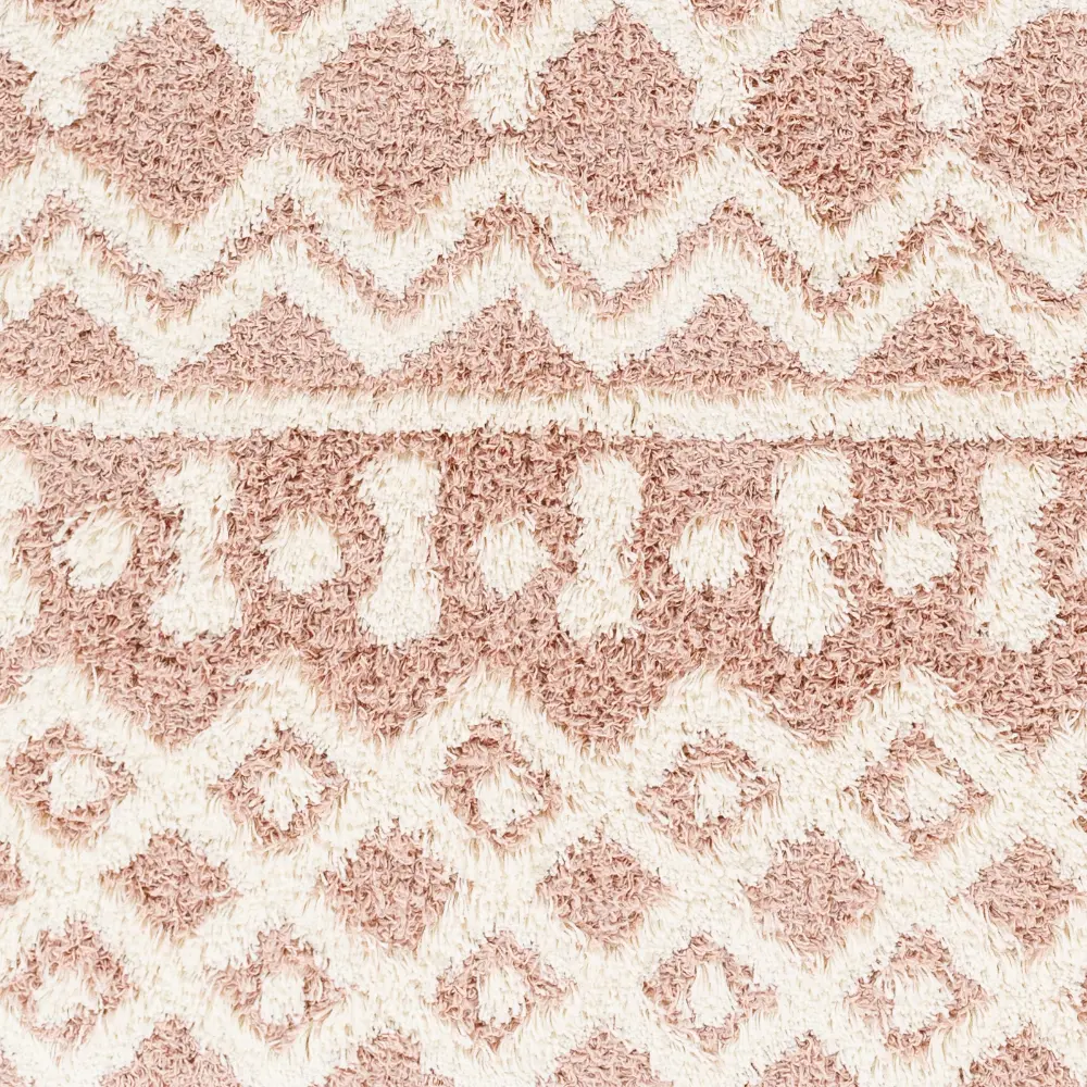 Nour Shaggy Geometric Plush Pile Peach Rug - Image 2