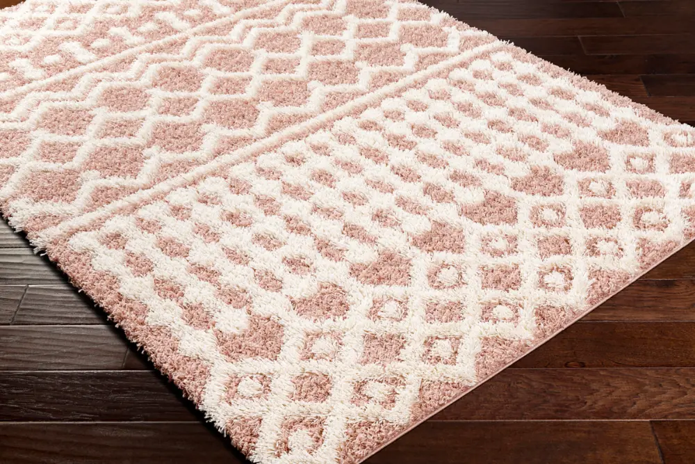 Nour Shaggy Geometric Plush Pile Peach Rug - Image 4