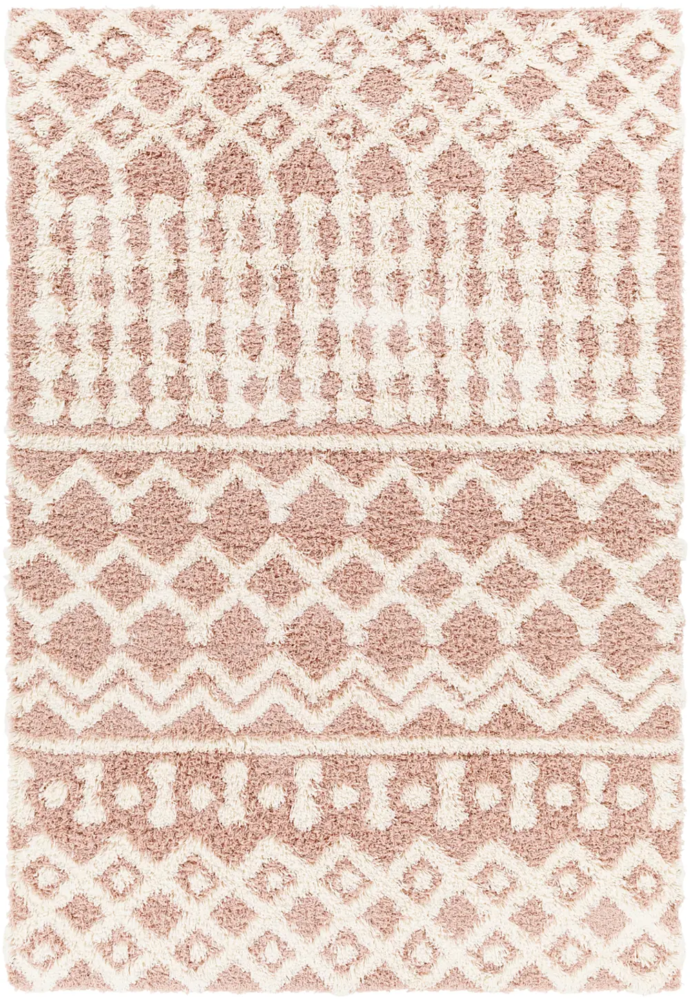 Nour Shaggy Geometric Plush Pile Peach Rug - Image 5
