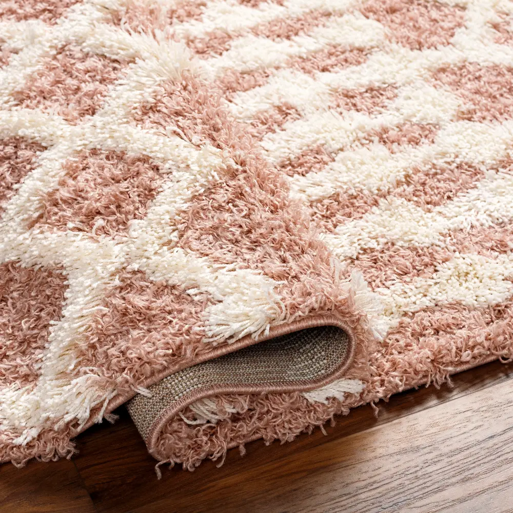 Nour Shaggy Geometric Plush Pile Peach Rug - Image 6