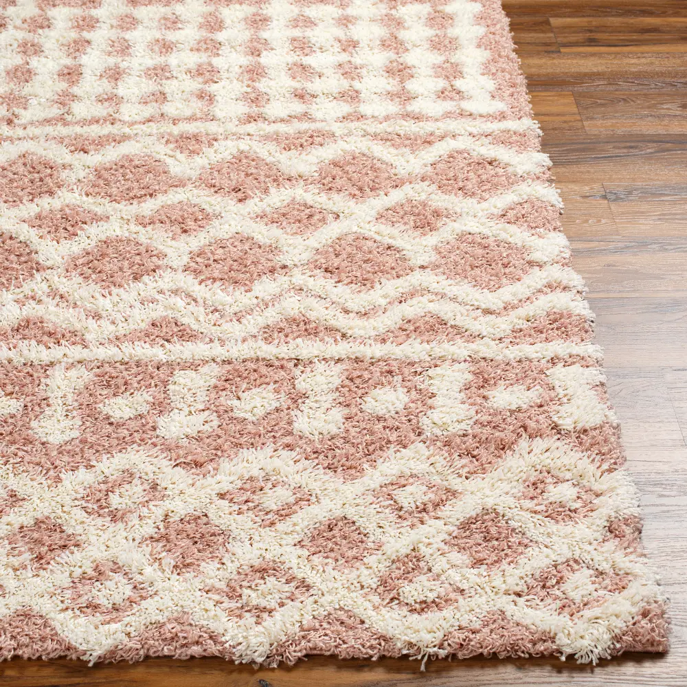 Nour Shaggy Geometric Plush Pile Peach Rug - Image 7