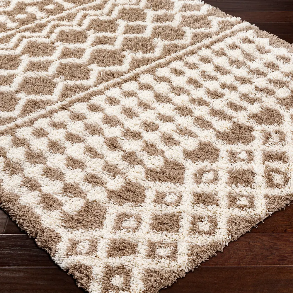 Nour Shaggy Geometric Plush Pile Taupe Rug - Image 10