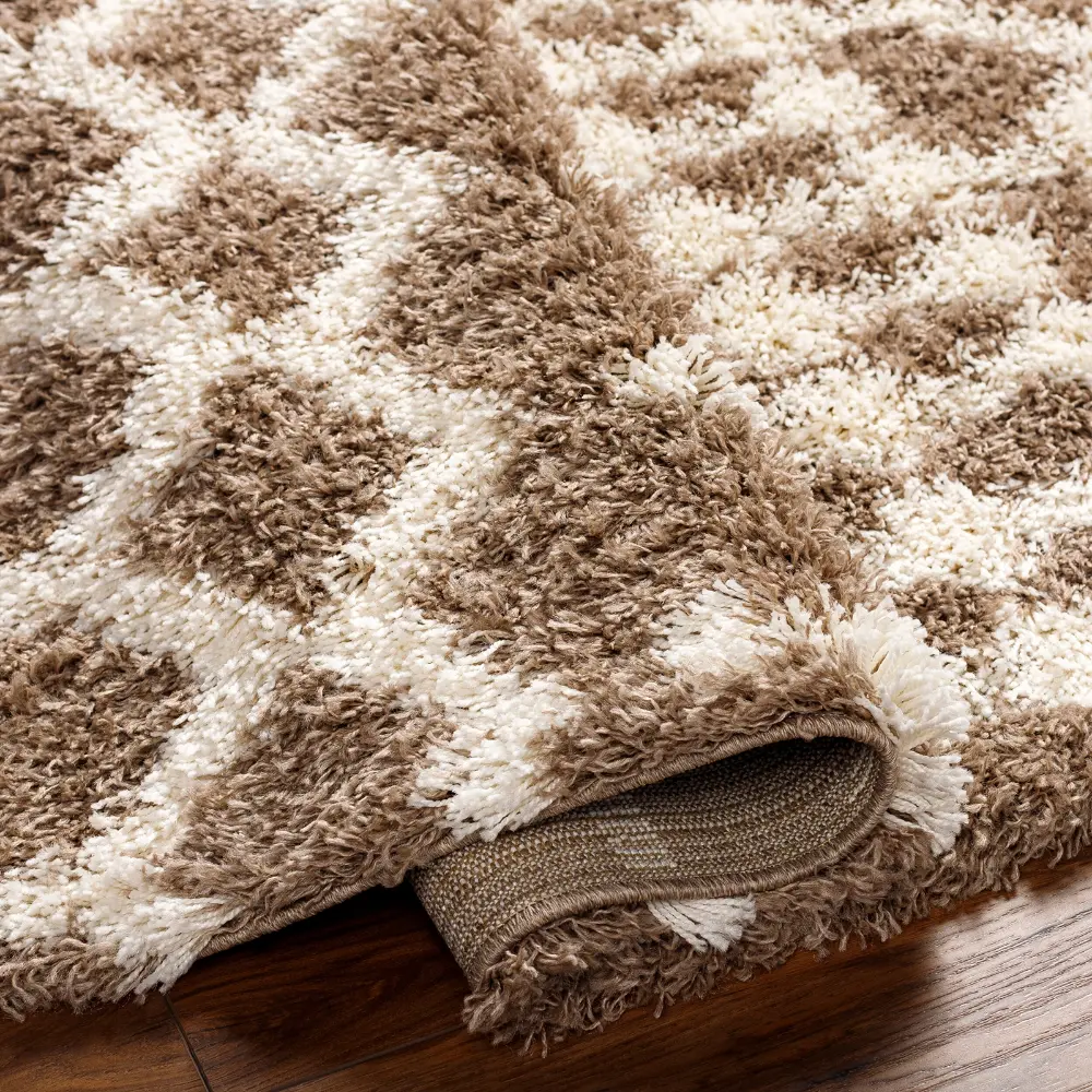 Nour Shaggy Geometric Plush Pile Taupe Rug - Image 3