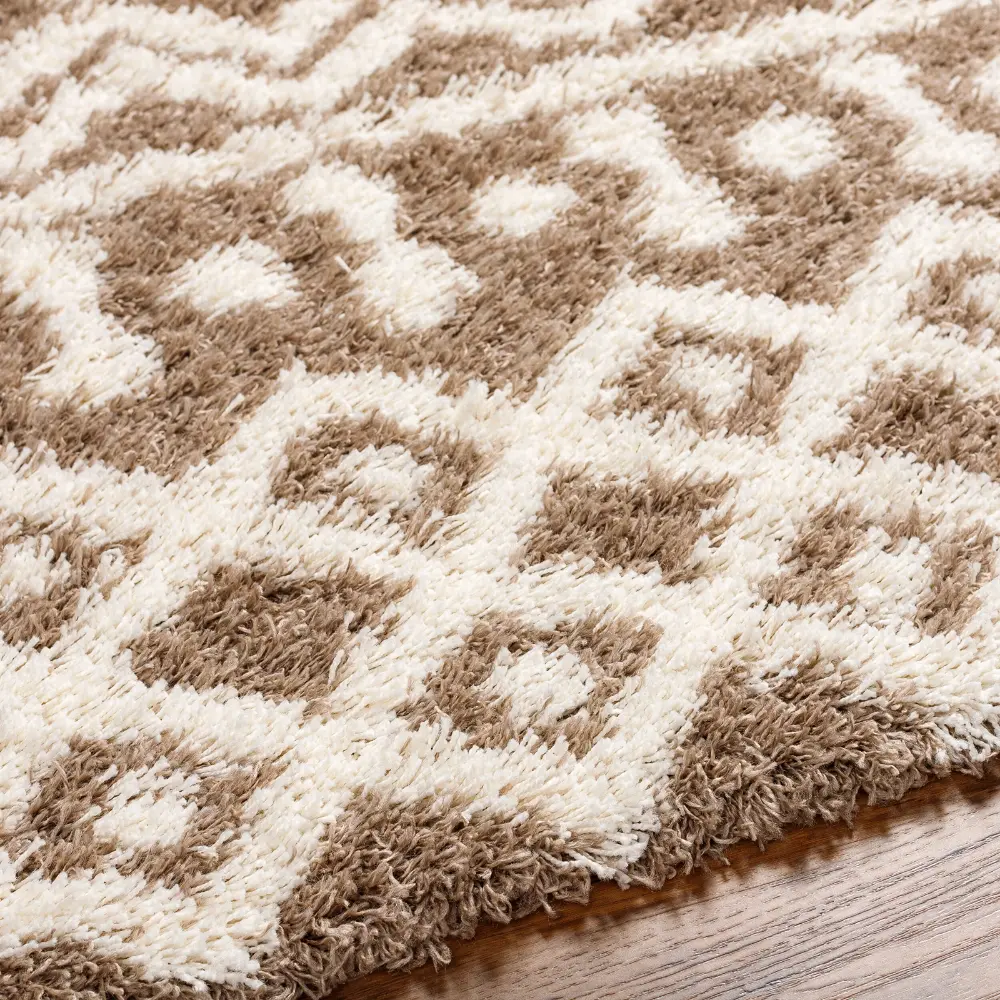 Nour Shaggy Geometric Plush Pile Taupe Rug - Image 6