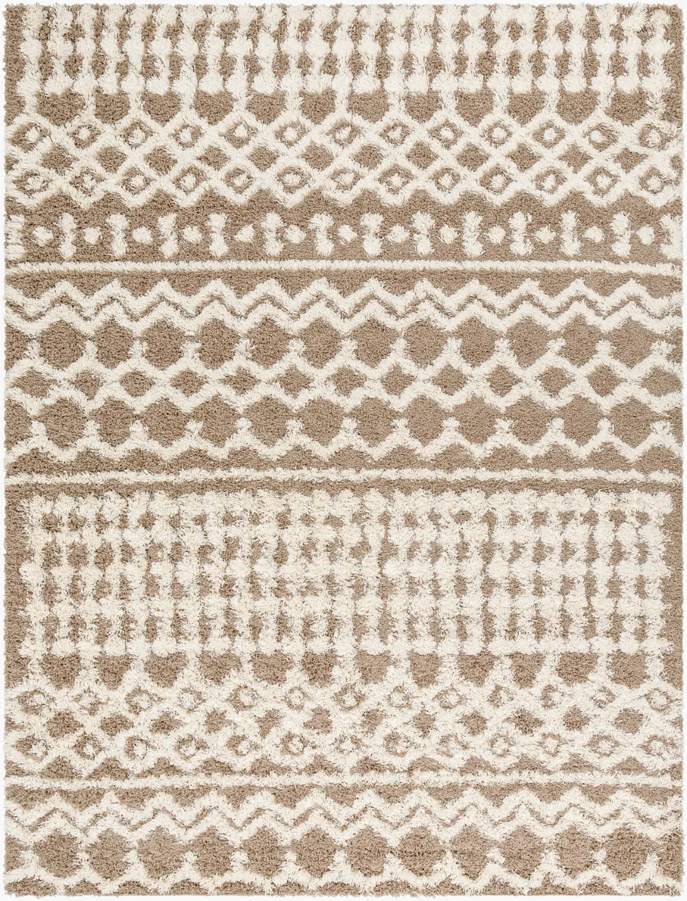 Nour Shaggy Geometric Plush Pile Taupe Rug - Image 7