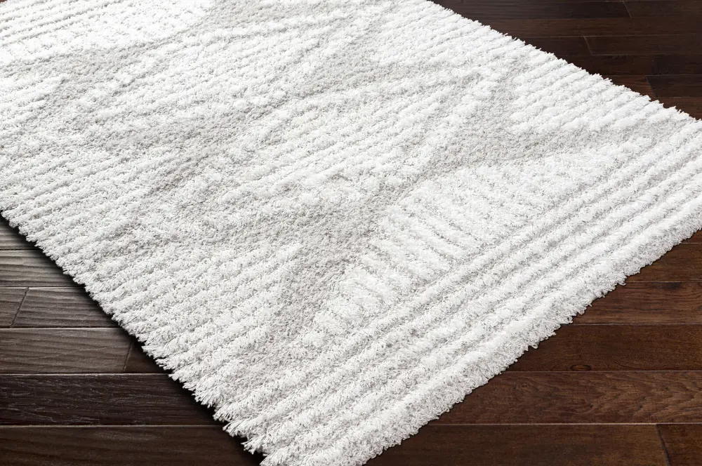 Nuria Shaggy Modern Plush Pile Light Grey Rug - Image 6