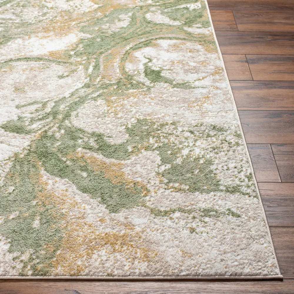 Octavia Abstract Modern Marble Moss Green Rug - Image 2