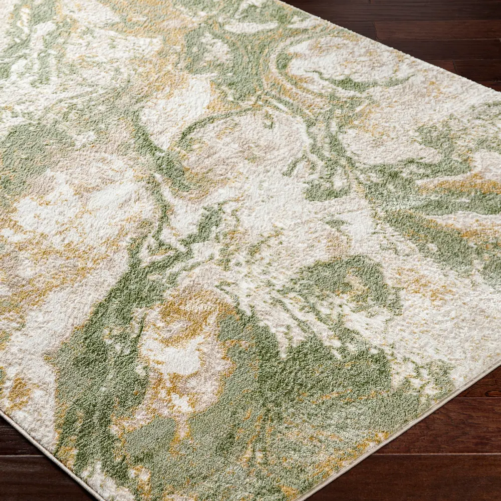 Octavia Abstract Modern Marble Moss Green Rug - Image 6