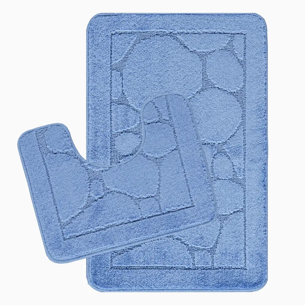 Olive 2-Piece Machine Washable Non-Slip Blue Bathroom Rug Set - Image 2