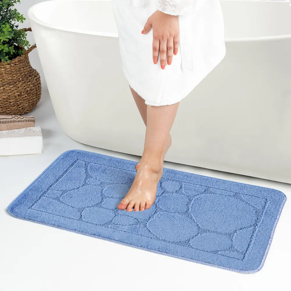 Olive 2-Piece Machine Washable Non-Slip Blue Bathroom Rug Set - Image 9