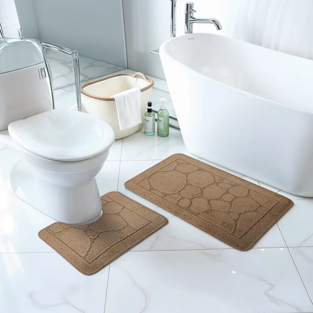 Olive 2-Piece Machine Washable Non-Slip Brown Bathroom Rug Set