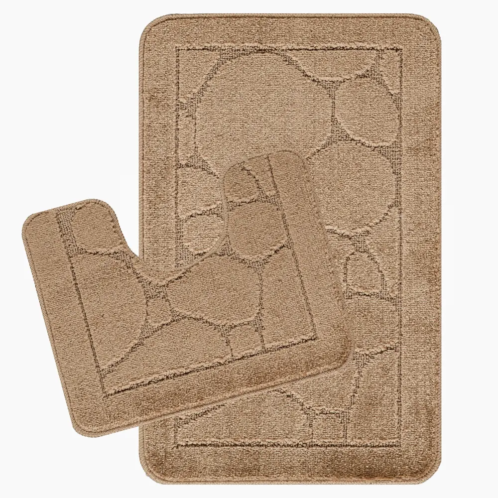 Olive 2-Piece Machine Washable Non-Slip Brown Bathroom Rug Set - Image 9