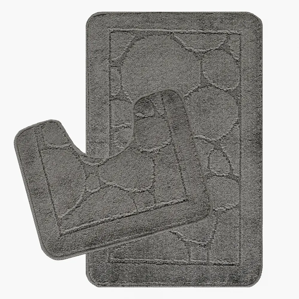 Olive 2-Piece Machine Washable Non-Slip Dark Grey Bathroom Rug Set - Image 9