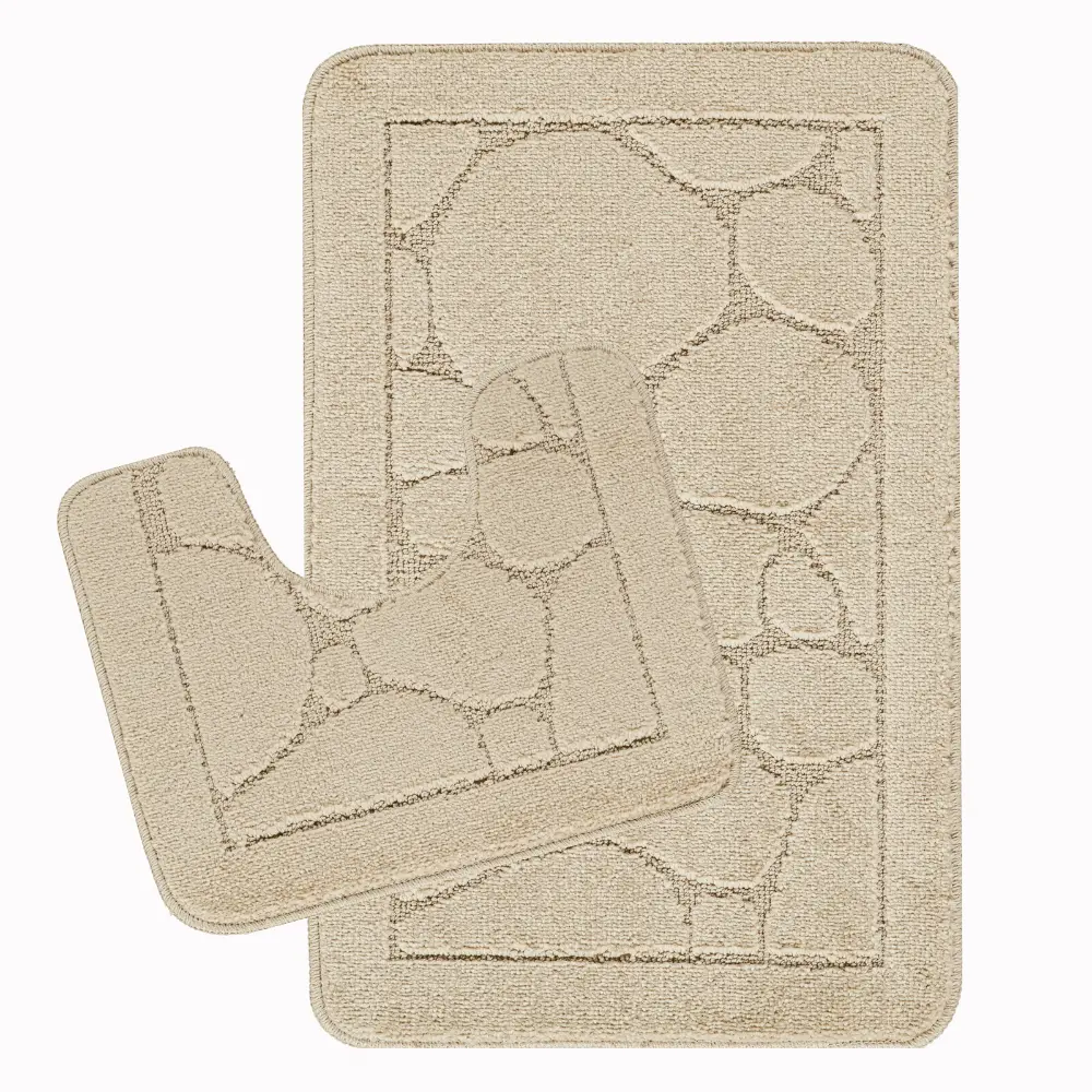 Olive 2-Piece Machine Washable Non-Slip Light Beige Bathroom Rug Set - Image 9