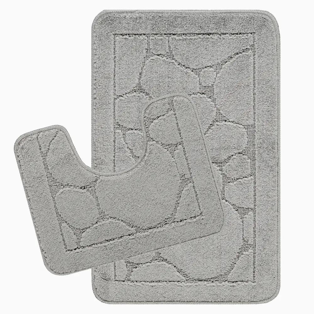 Olive 2-Piece Machine Washable Non-Slip Light Grey Bathroom Rug Set - Image 5