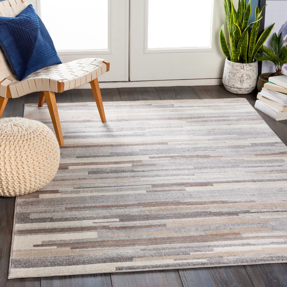 Olivia Scandi Modern Medium Grey/Tan/White Rug - Image 2