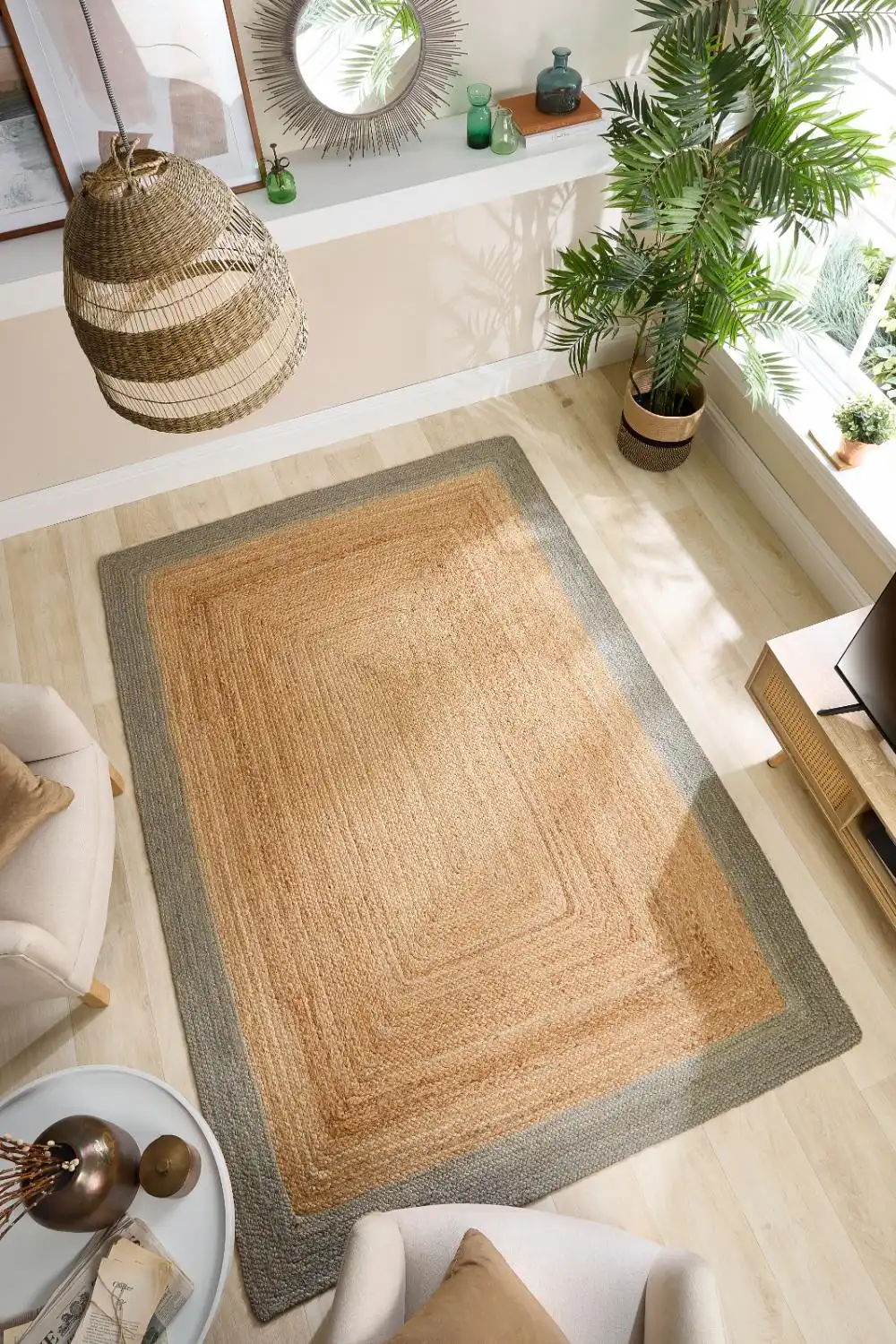 Origins Jute Natural Border Sage Green Rug