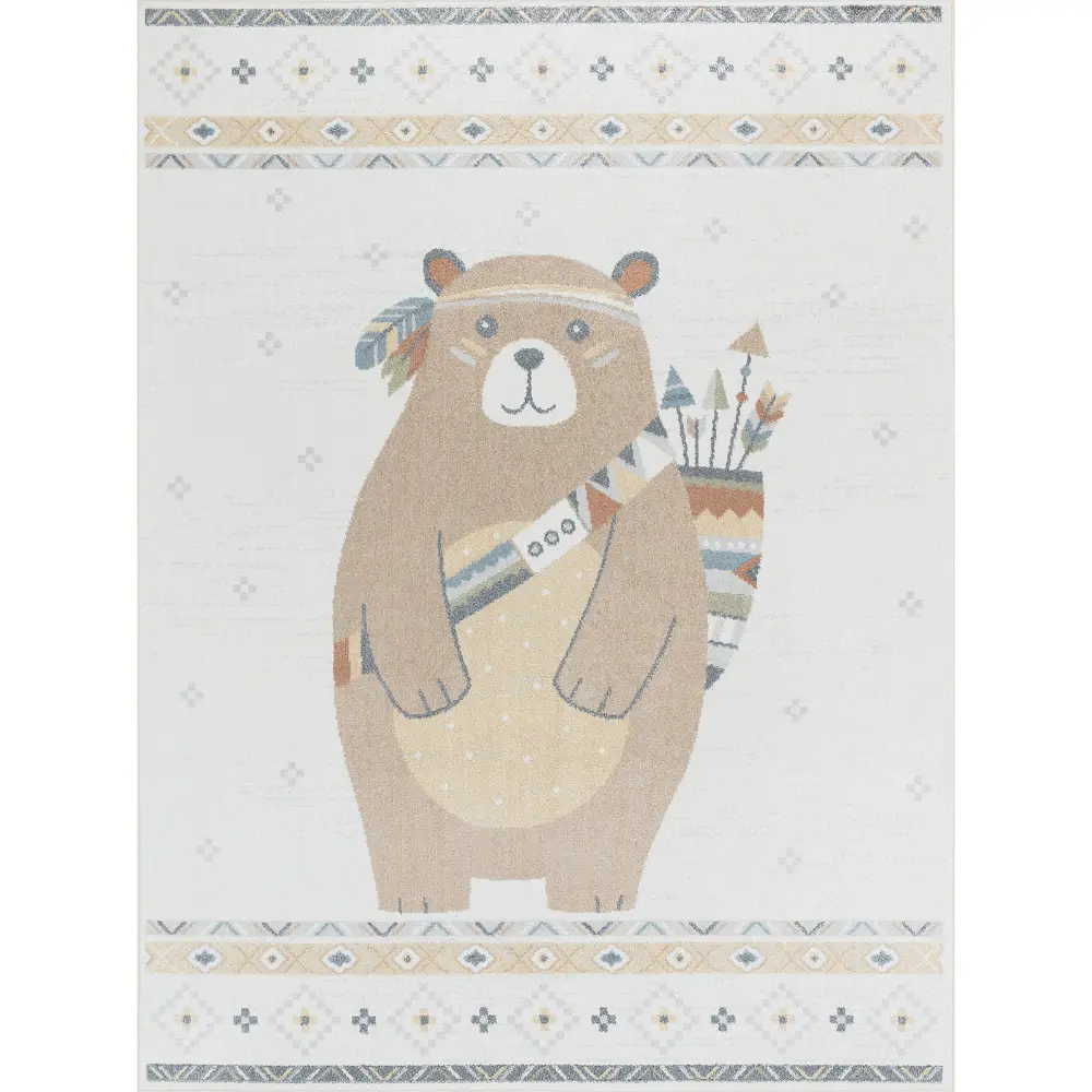 Oursigene Kids Machine Washable Beige/Brown Bedroom Rug - Image 13