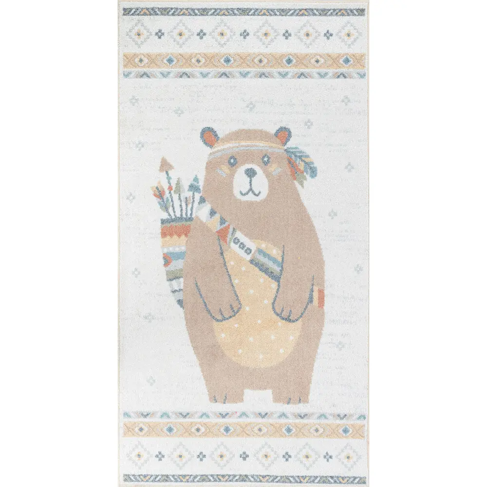 Oursigene Kids Machine Washable Beige/Brown Bedroom Rug - Image 15