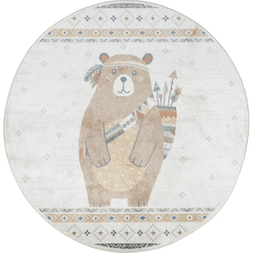 Oursigene Kids Machine Washable Beige/Brown Bedroom Rug - Image 5