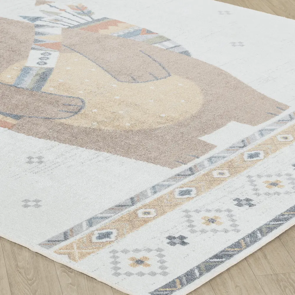 Oursigene Kids Machine Washable Beige/Brown Bedroom Rug - Image 6