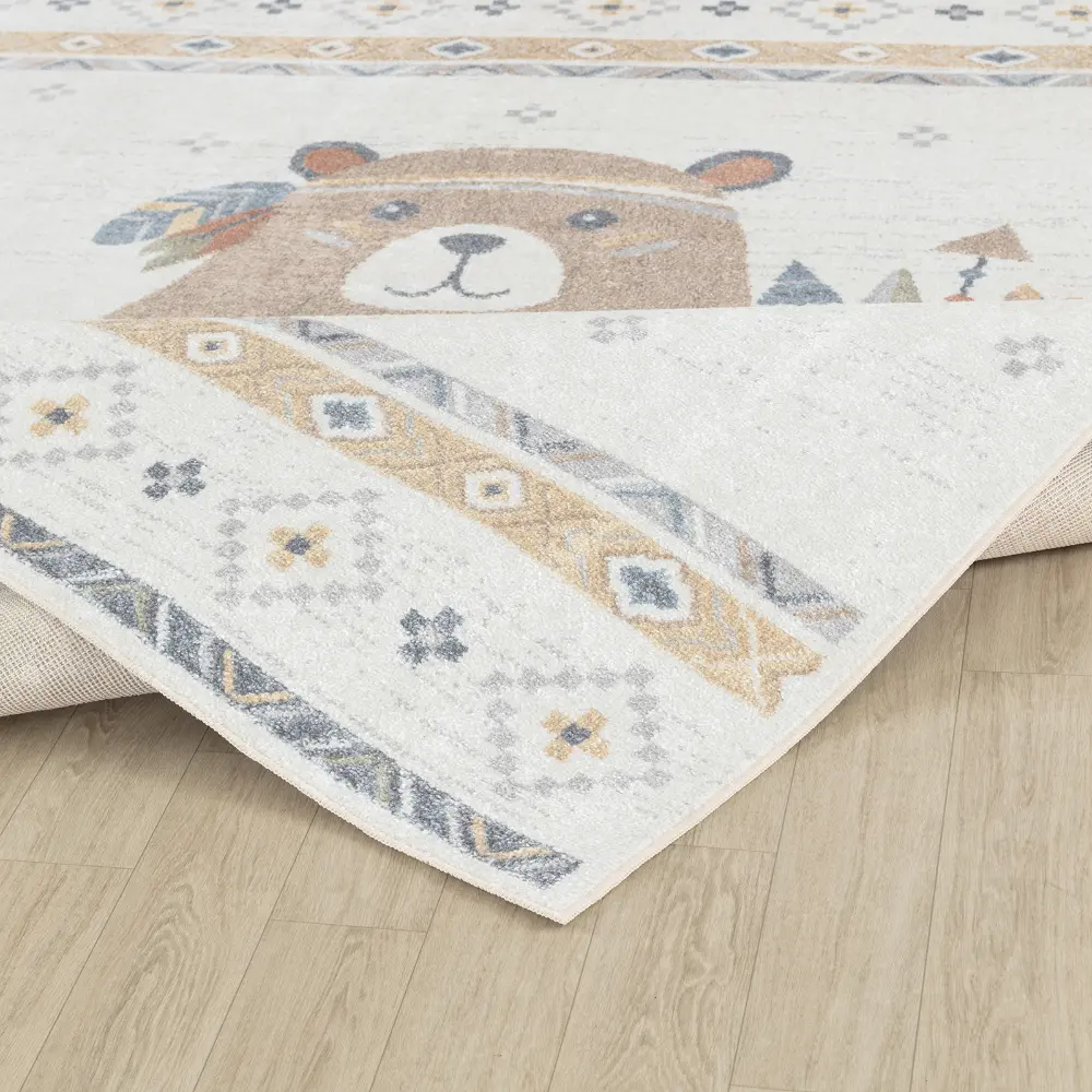Oursigene Kids Machine Washable Beige/Brown Bedroom Rug - Image 7