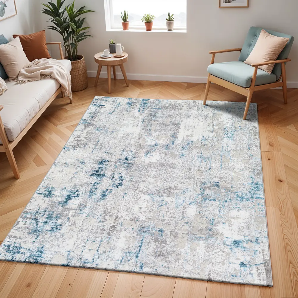 Parker Abstract Modern Marble Dark Blue Rug - Image 2