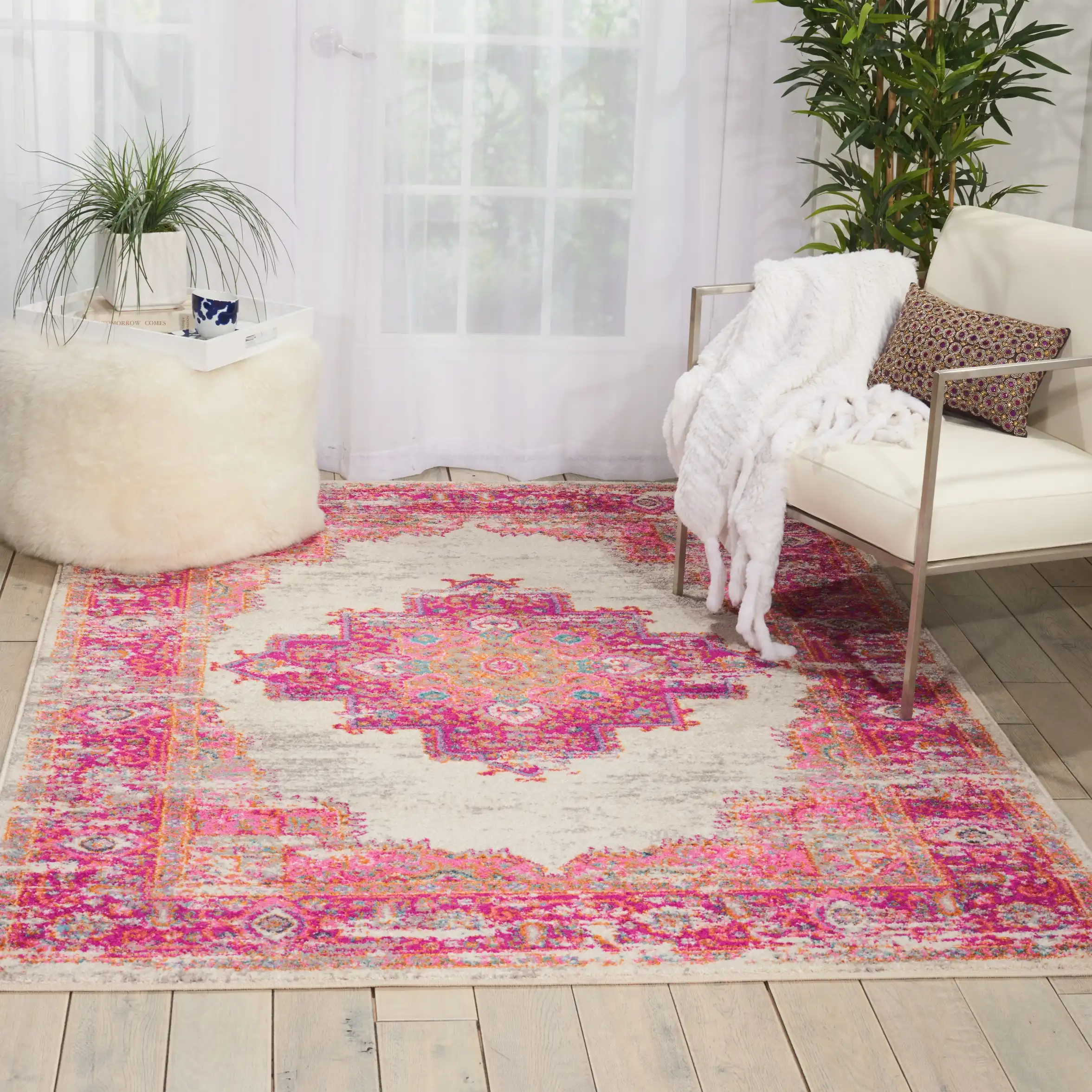 Passion Nourison PSN03 Ivory Fuchsia Rug - Image 2